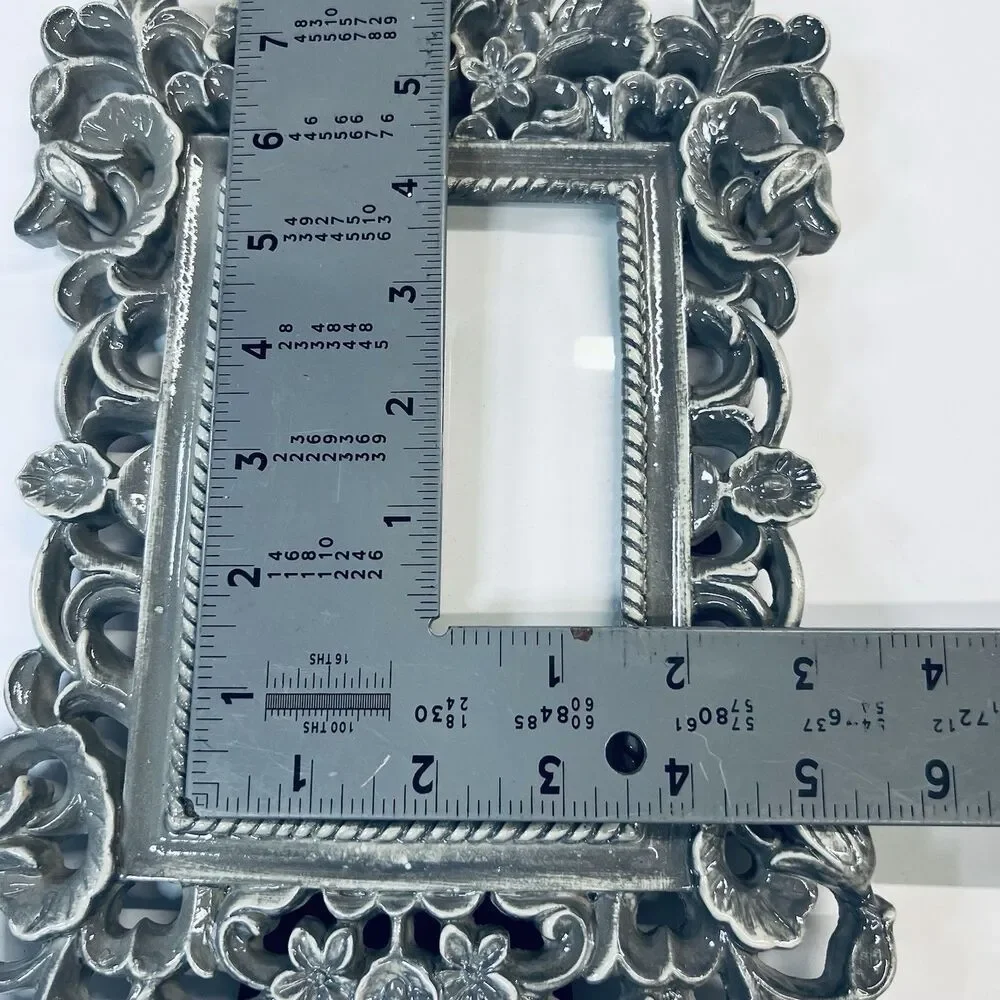 Baroque Gray Picture Frame Floral 5.5x3.5 Opening Tabletop Dark Academia Gothic